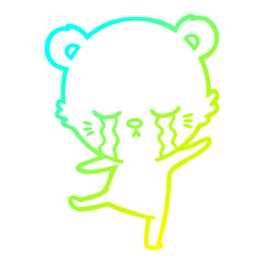 cold gradient line drawing crying cartoon bear balancing
