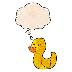 cartoon duck and thought bubble in grunge texture pattern style