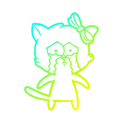 cold gradient line drawing cartoon cat