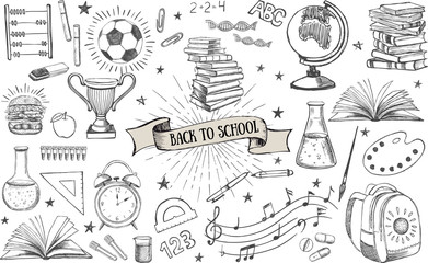 Back To School doodle set.  Hand drawn illustration.