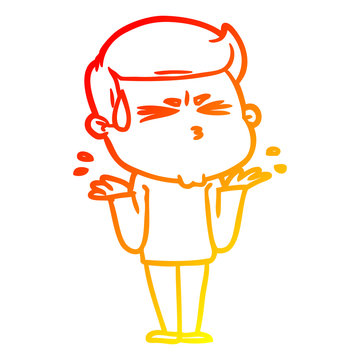 recommend clip art: warm gradient line drawing cartoon man sweating