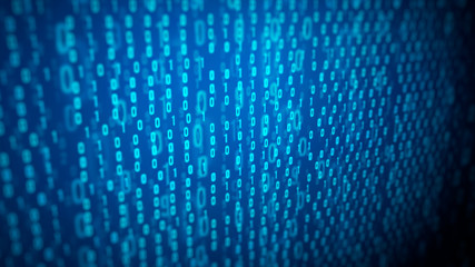 Computer Binary Code Data Falling Loop/ 4k animation of an abstract computer electronics background with binary data code digits and numbers on screen falling