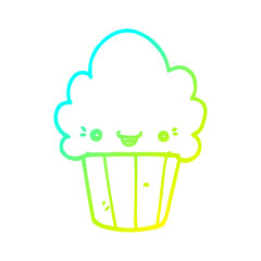 cold gradient line drawing cartoon cupcake with face
