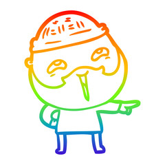 rainbow gradient line drawing cartoon happy bearded man