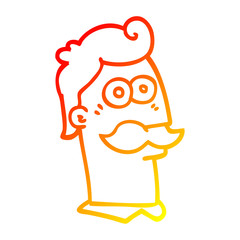 warm gradient line drawing cartoon man with mustache