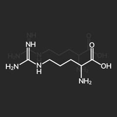 Arginine chemical formula on dark background