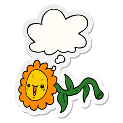 cartoon flower and thought bubble as a printed sticker