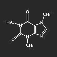 Caffeine chemical formula on dark background.