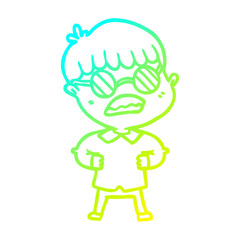 cold gradient line drawing cartoon boy wearing spectacles