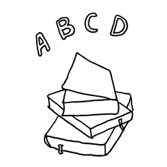 ABC school books. Monochrome sketch, hand drawing. Black outline on white background. Vector illustration
