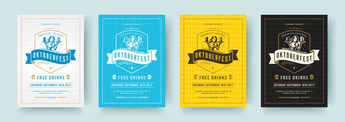 Oktoberfest flyers or posters retro typography vector templates design invitations beer fesival celebration. - obrazy, fototapety, plakaty