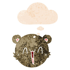 cute cartoon teddy bear face and thought bubble in retro textured style