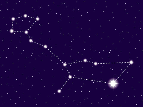 Cetus constellation. Starry night sky. Cluster of stars and galaxies. Deep space. Vector illustration