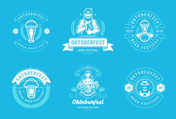 Oktoberfest badges and labels set vintage typographic design vector templates.