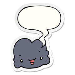 cartoon tiny happy cloud and speech bubble sticker