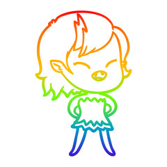 rainbow gradient line drawing cartoon laughing vampire girl