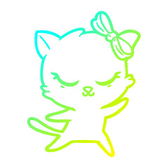 cold gradient line drawing cute cartoon cat with bow