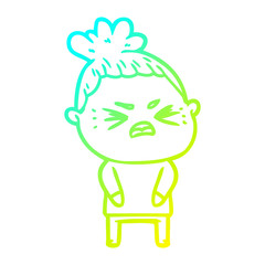 cold gradient line drawing cartoon angry woman
