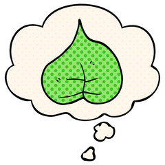 cartoon leaf and thought bubble in comic book style