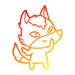 warm gradient line drawing friendly cartoon wolf