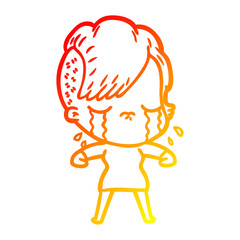 warm gradient line drawing cartoon crying girl