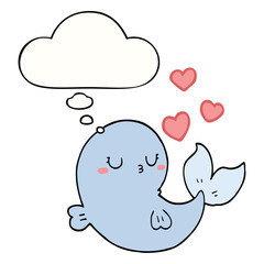 cute cartoon whale in love and thought bubble