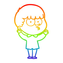 rainbow gradient line drawing cartoon curious boy