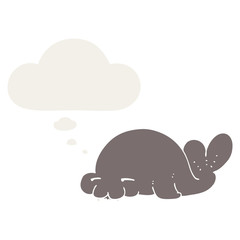 cartoon seal and thought bubble in retro style
