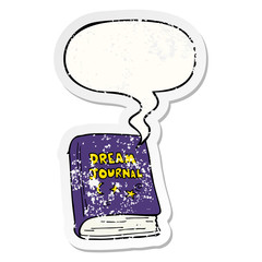 cartoon dream journal and speech bubble distressed sticker