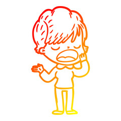 warm gradient line drawing cartoon woman talking
