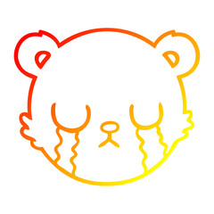 warm gradient line drawing cute cartoon teddy bear face crying