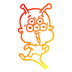 warm gradient line drawing happy cartoon alien running