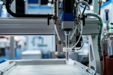 automation machine and detail close up in machine automatic with robotic automation technology for technology production factory