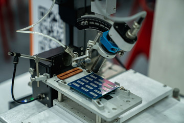 automation machine and detail close up in machine automatic with robotic automation technology for technology production factory