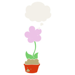 cute cartoon flower and thought bubble in retro style