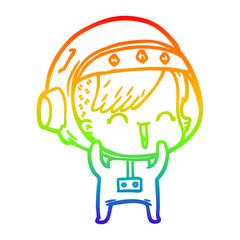 rainbow gradient line drawing cartoon laughing astronaut girl