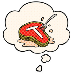 cartoon steak and thought bubble in comic book style