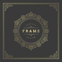 Vintage flourishes ornament swirls lines frame template vector illustration.