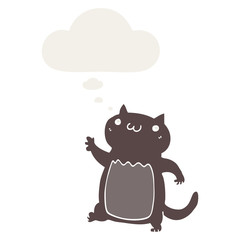 cartoon cat and thought bubble in retro style