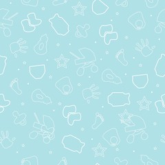 Cute seamless pattern. Vector blue background for baby and kids design.