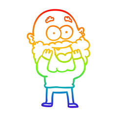 rainbow gradient line drawing cartoon crazy happy man with beard gasping