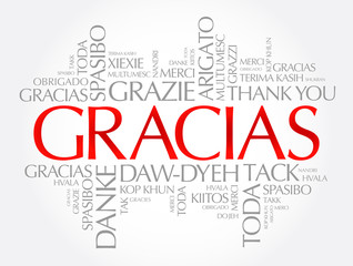 Gracias (Thank You in Spanish) word cloud in different languages