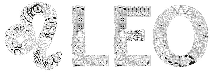 Leo zodiac sign cute cartoon lion character retro zentangle stylized in vector