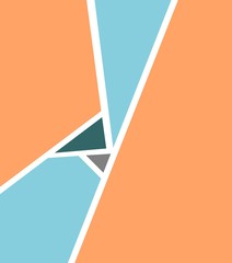 Beautiful background of blue and orange colors, triangles and lines. Gometric minimalism, pastel color figures separated from each other by white stripes.