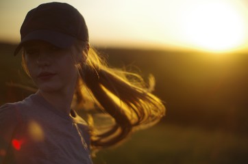 blonde at sunset with long hair