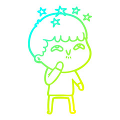 cold gradient line drawing cartoon amazed boy