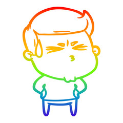 rainbow gradient line drawing cartoon frustrated man