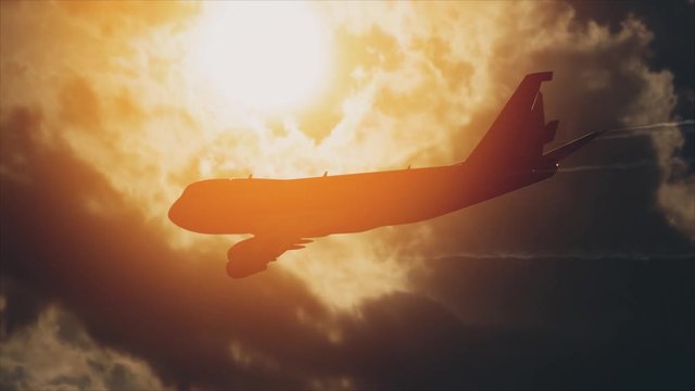 Airplane Silhouette In Front Of The Sun