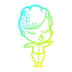 cold gradient line drawing cartoon pretty hipster girl