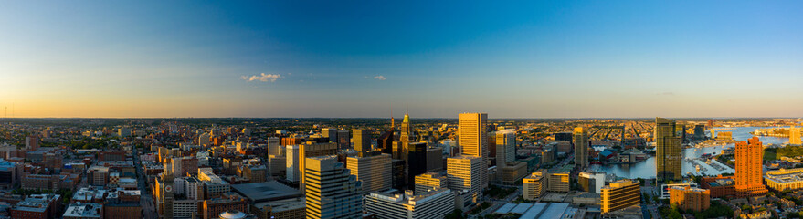 Fototapeta na wymiar Aerial panorama Downtown Baltimore MD USA